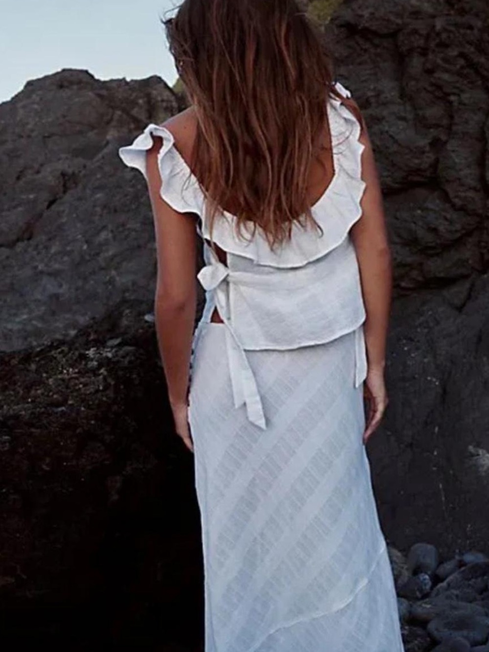 Free People White Ruffle Off-Shoulder Crop Top - Picture 3 of 7